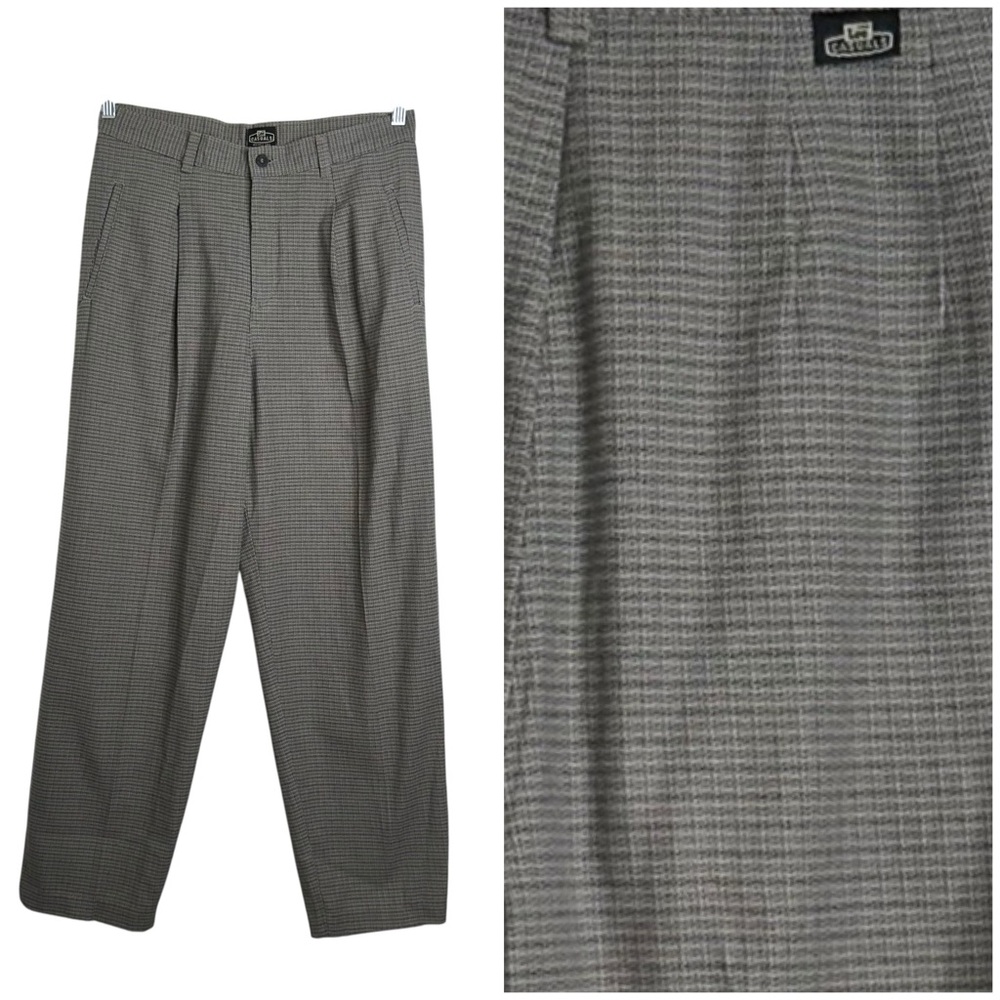 Vtg | 80s 90s Lee Casuals Pleated Front Trousers Houndstooth Taper Sz 14 Long
